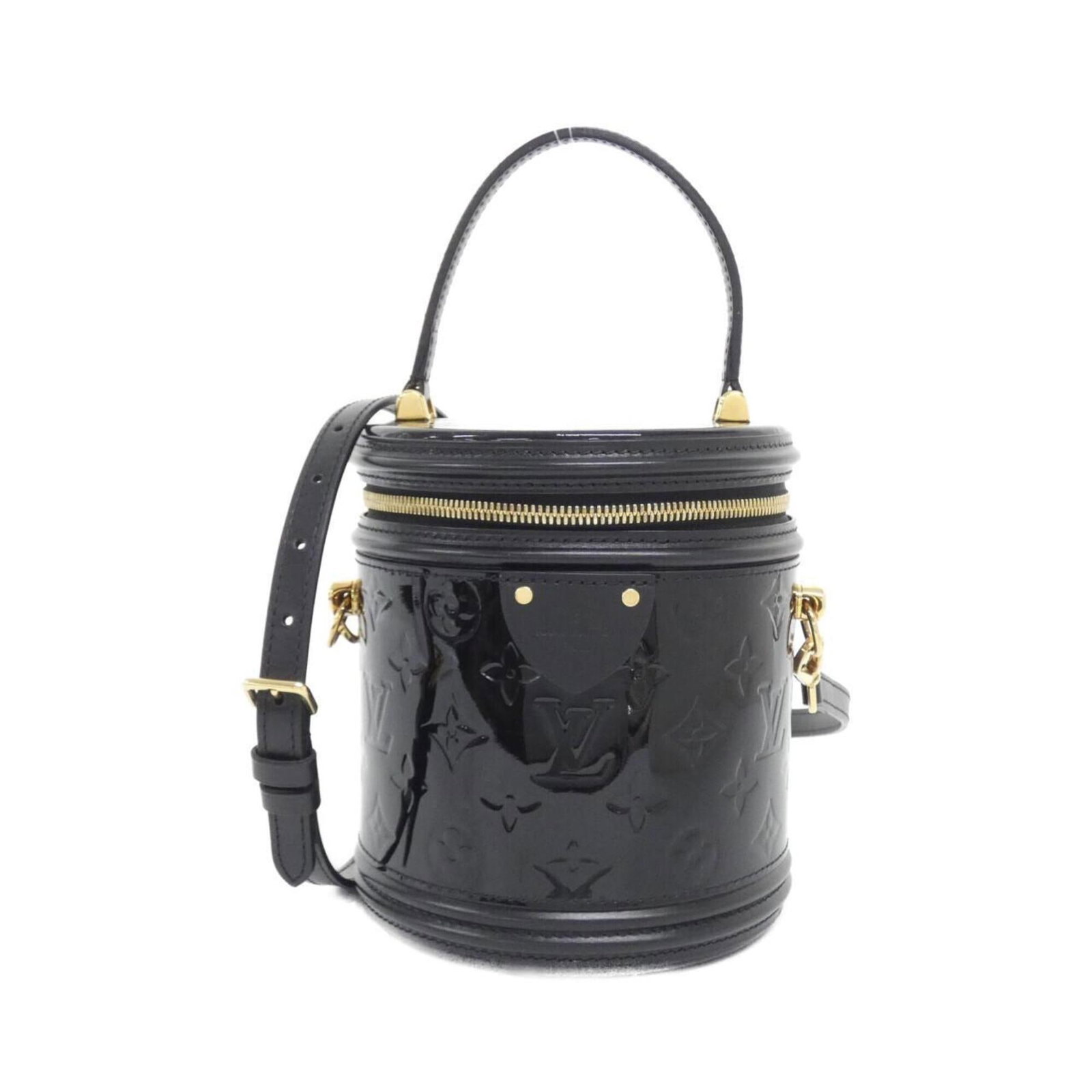 Handbag Leather Louis Vuitton: Handbag Leather Louis Vuitton Black Leather Louis Vuitton Handbag with Enamel Details. Made from high-quality leather, this classic handbag features a sleek design with a signature Louis Vuitton