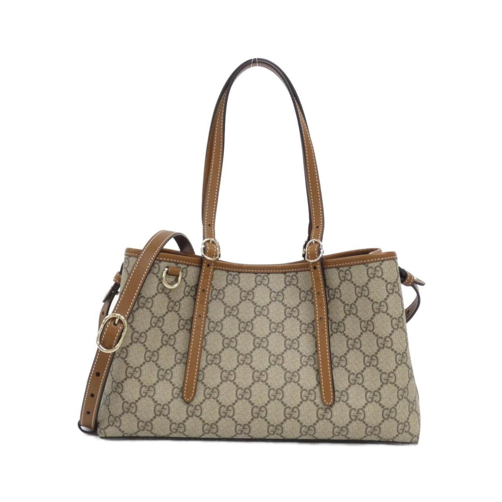 Canvas Leather Handbag Gucci: Canvas Leather Handbag Gucci Canvas Leather Handbag Gucci bears a signature and features a unique combination of coated canvas and leather materials, presented in a distinctive beige and dark brown