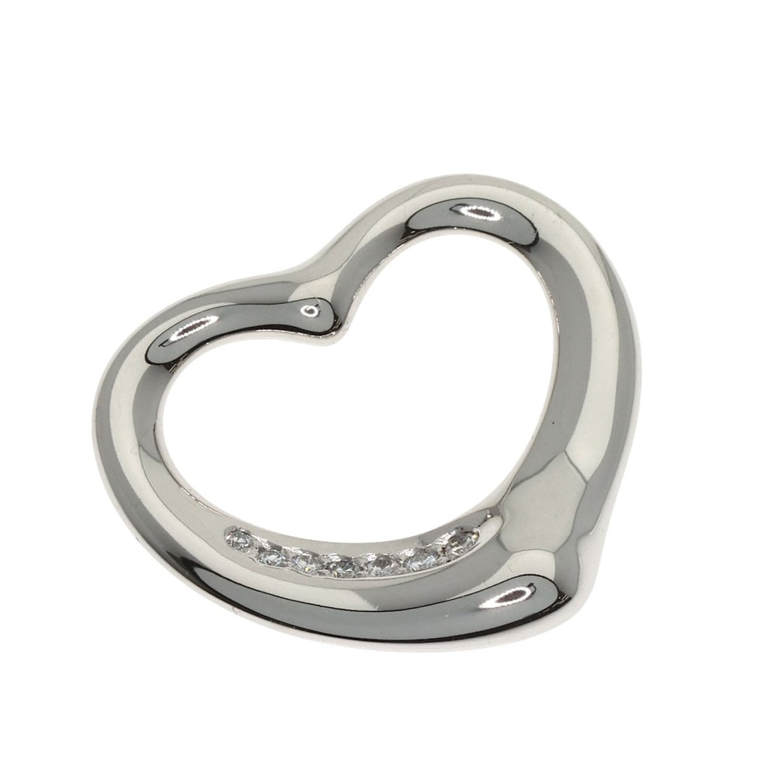 Diamond Pendant Top Platinum Pt950 Heart Open By Tiffany&Co: Diamond Pendant Top Platinum Pt950 Heart Open By Tiffany&Co Platinum PT950 heart-shaped pendant top from Tiffany&Co, featuring a silver diamond. The pendant boasts an open design, showcasing its