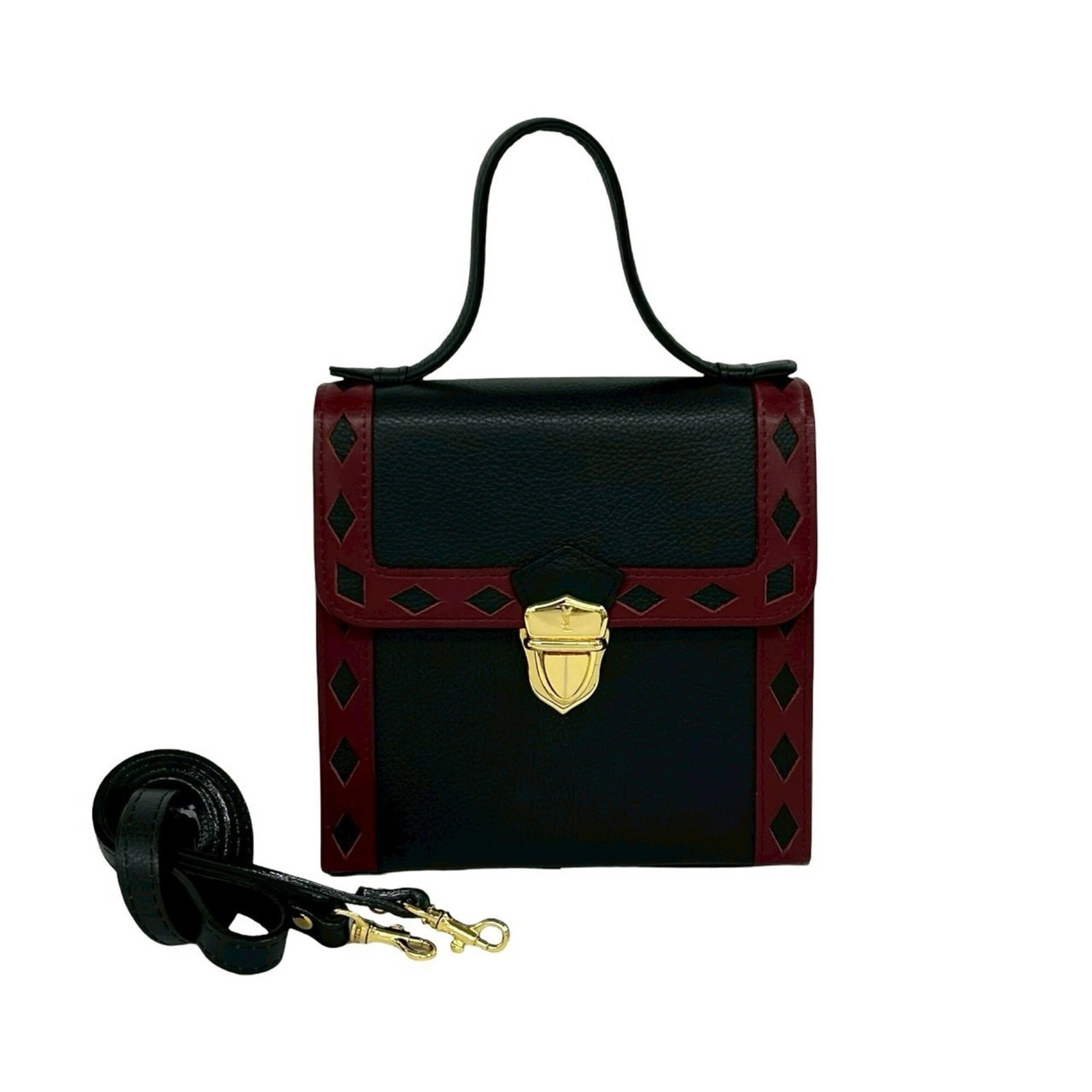 Leather Yves Saint Laurent Handbag Shoulder Bag: Leather Yves Saint Laurent Handbag Shoulder Bag Black and red leather Yves Saint Laurent shoulder bag with a sleek design, measuring 16cm x 16cm x 6.5cm. The bag features high-quality leather