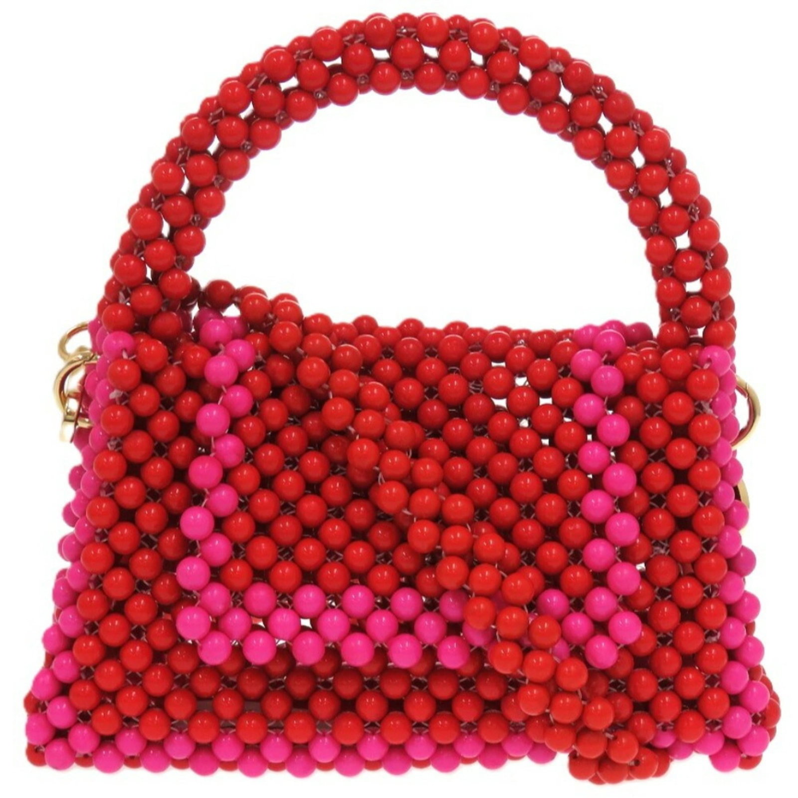 Shoulder Bag Beads Kate Spade: Shoulder Bag Beads Kate Spade Kate Spade's Shoulder Bag Beads is a vibrant pink and red beaded shoulder bag with gold hardware, measuring 16cm x 22cm x 7cm. The bag features a sturdy shoulder strap,