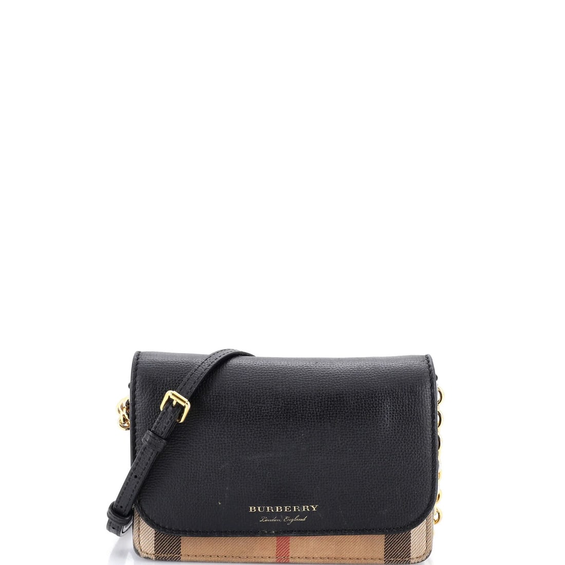 Hampshire House Check Leather Wallet on Chain Canvas: Hampshire House Check Leather Wallet on Chain Canvas Canvas and leather come together in the Hampshire House Check Leather Wallet on Chain, a stylish and functional accessory featuring a black canvas