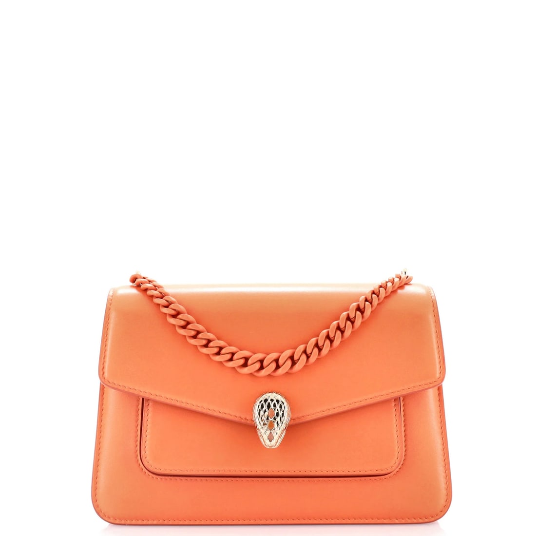 Forever maxi chain leather small crossbody bag by Serpenti: Forever maxi chain leather small crossbody bag by Serpenti Orange leather exterior, pink interior, and gold hardware define the Serpenti Forever Maxi Chain Crossbody Bag, a stylish and elegant