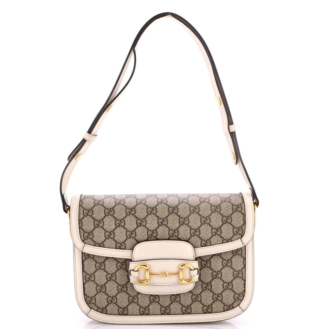 Gucci Horsebit Small GG Coated Canvas Leather Bag 1955: Gucci Horsebit Small GG Coated Canvas Leather Bag 1955 Small GG Coated Canvas Leather Bag with iconic Horsebit 1955 design, featuring a neutral interior and gold hardware, this Gucci cross body bag