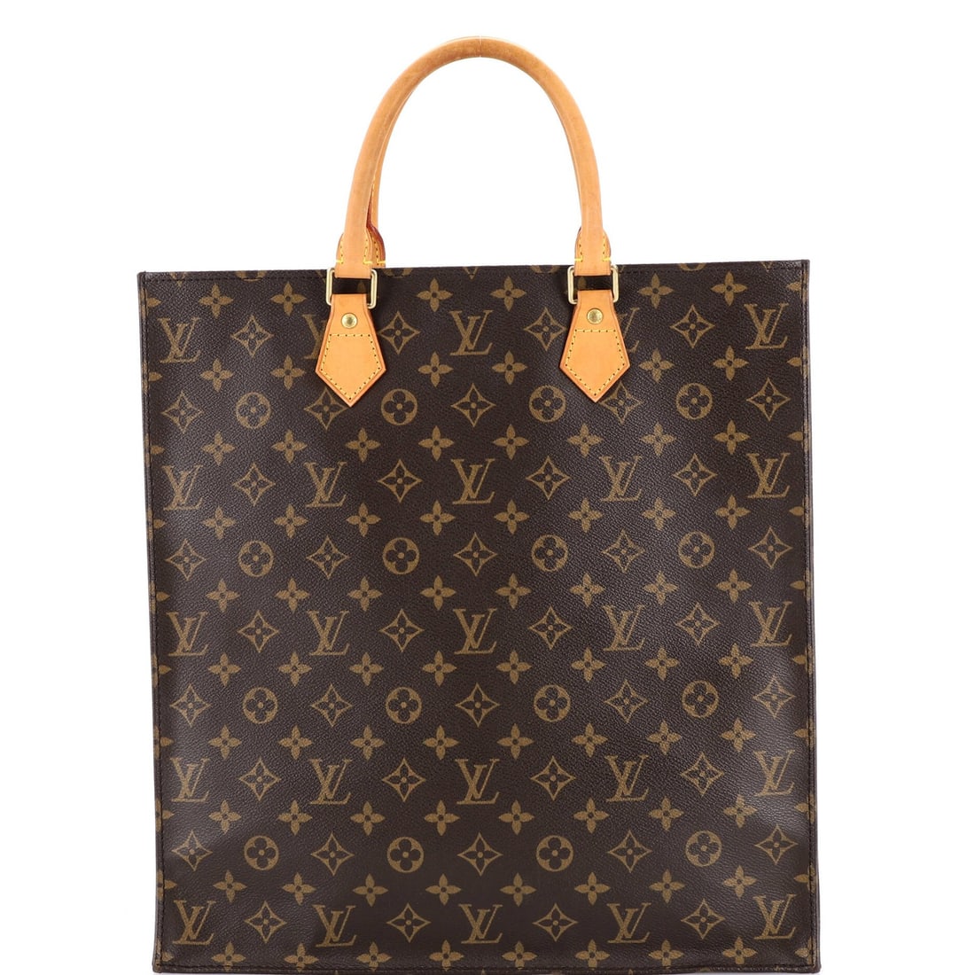 Sac Monogram Canvas Louis Vuitton Bag Plat: Sac Monogram Canvas Louis Vuitton Bag Plat Brown Sac Monogram Canvas Louis Vuitton Bag Plat with notable exterior wear, including heavy cracking on the base, edge wear, corner wear, scuffs, and minor