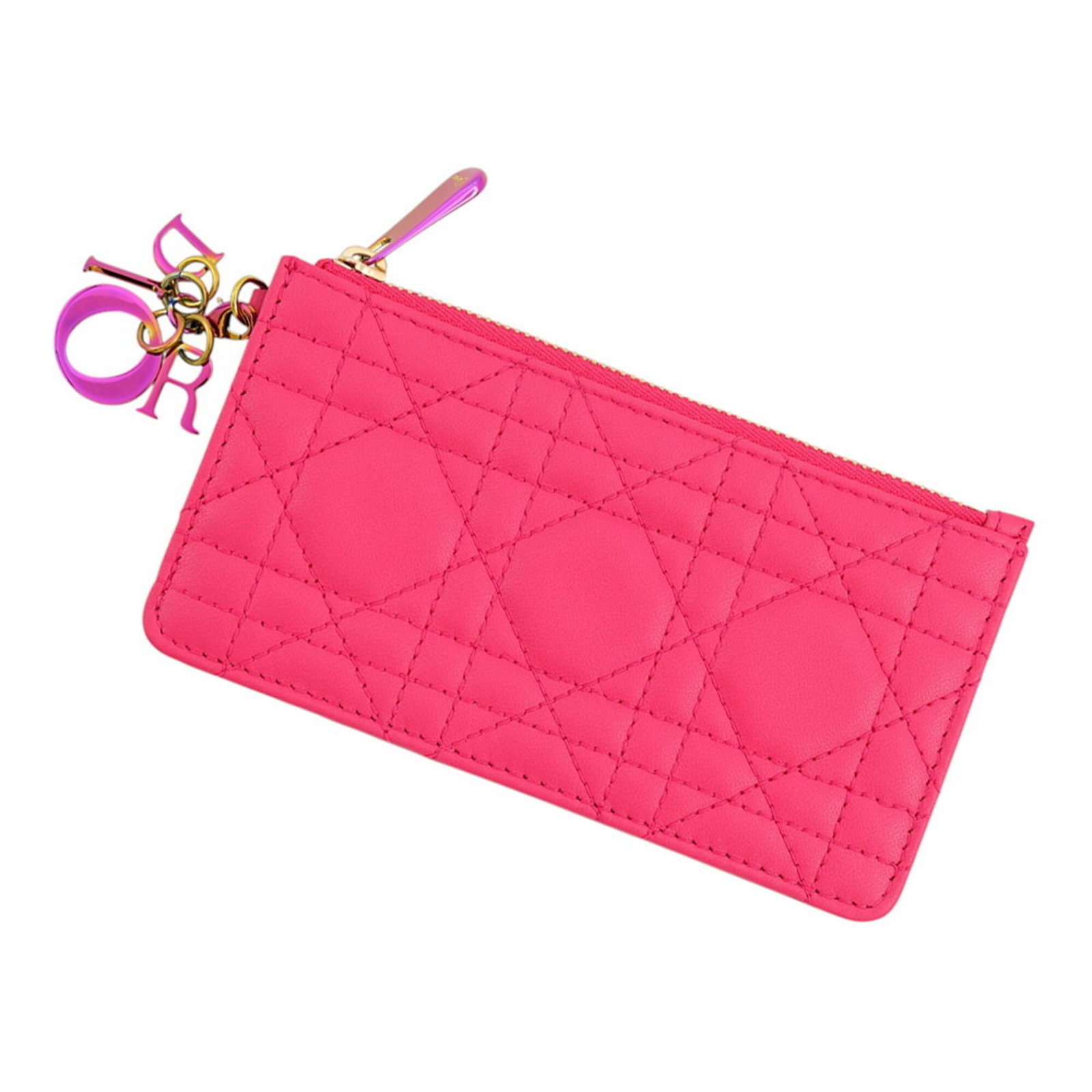 Card Case By Christian Dior: Card Case By Christian Dior The Card Case by Christian Dior boasts a striking pink hue, making it a chic accessory for any woman. With an inner coin purse and outer card holder, this compact case prov