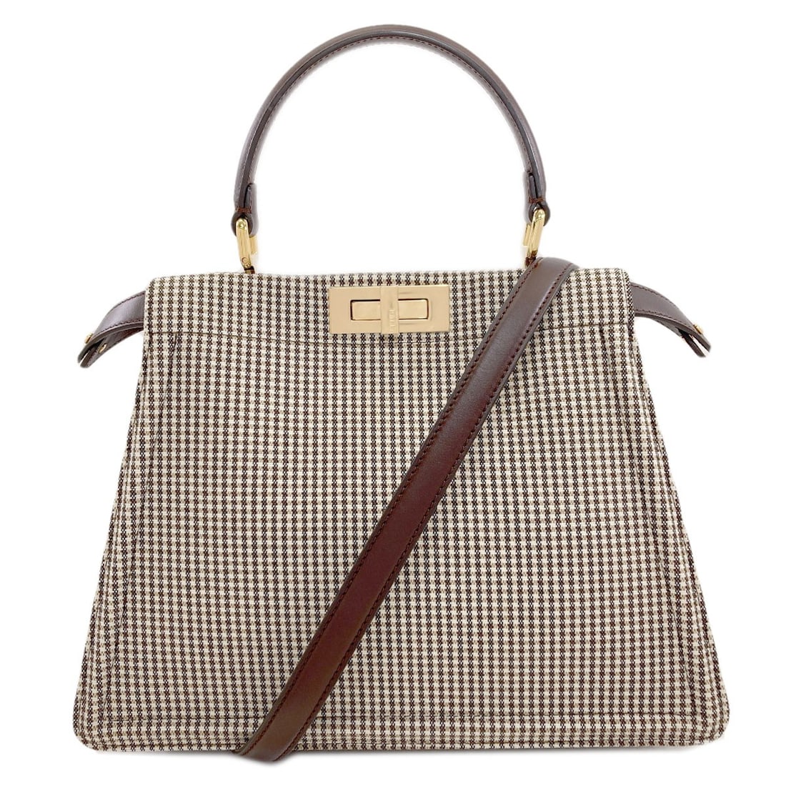 Fendi Peekaboo I See You Medium Check Pattern 2Way Handbag Canvas: Fendi Peekaboo I See You Medium Check Pattern 2Way Handbag Canvas Brown canvas Fendi Peekaboo I See You medium check pattern 2-way handbag. Features a medium size and a unique check pattern design. Th