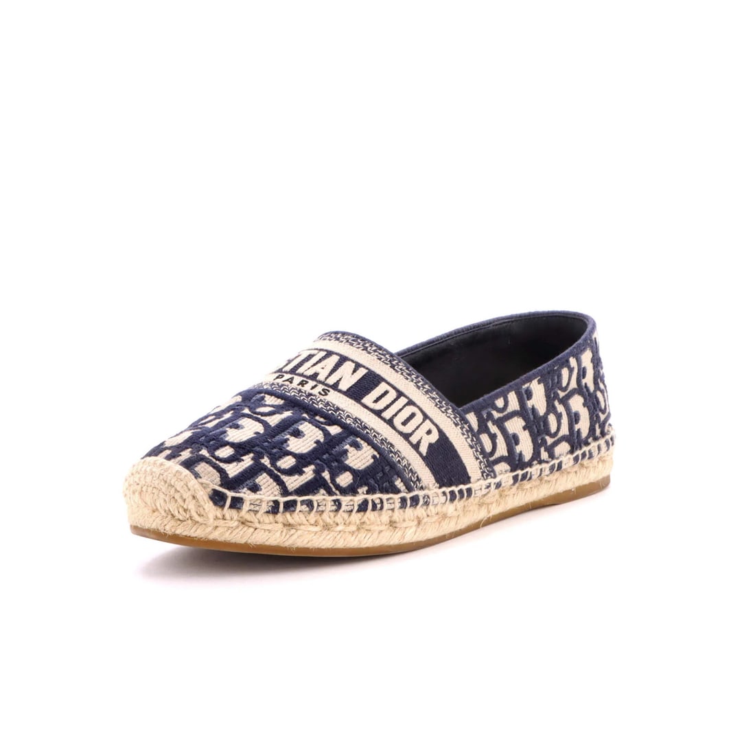 Christian Dior Women's Oblique Canvas Espadrilles Granville: Christian Dior Women's Oblique Canvas Espadrilles Granville Blue canvas oblique espadrilles with a jute and leather interior, featuring a signature on the interior. These Christian Dior Women's