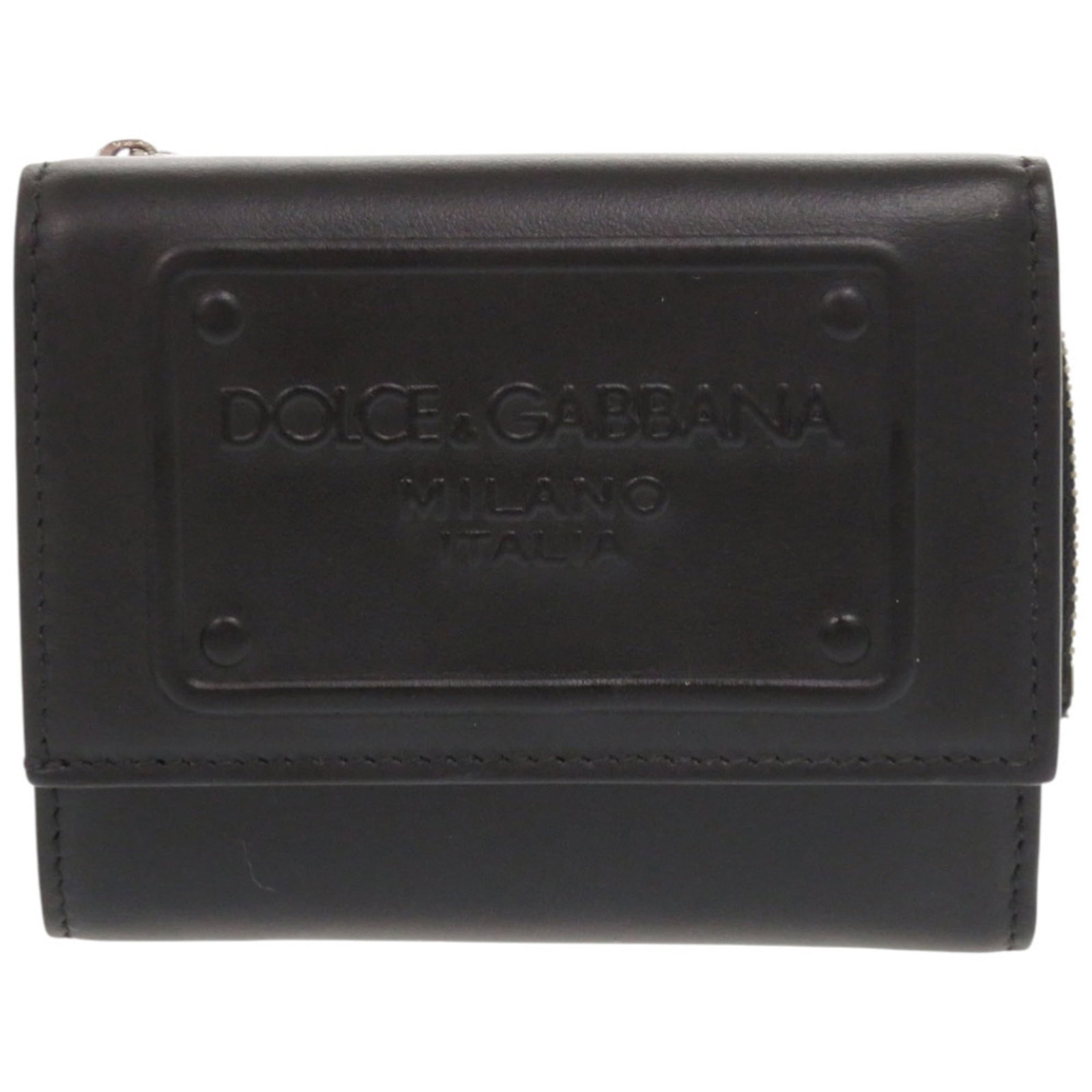Dolce & Gabbana Wallet (Tri-Fold) Leather: Dolce & Gabbana Wallet (Tri-Fold) Leather Black tri-fold leather wallet from Dolce & Gabbana, made in Italy, with a sleek 9cm x 11cm x 4cm design and included box. This stylish wallet is crafted from
