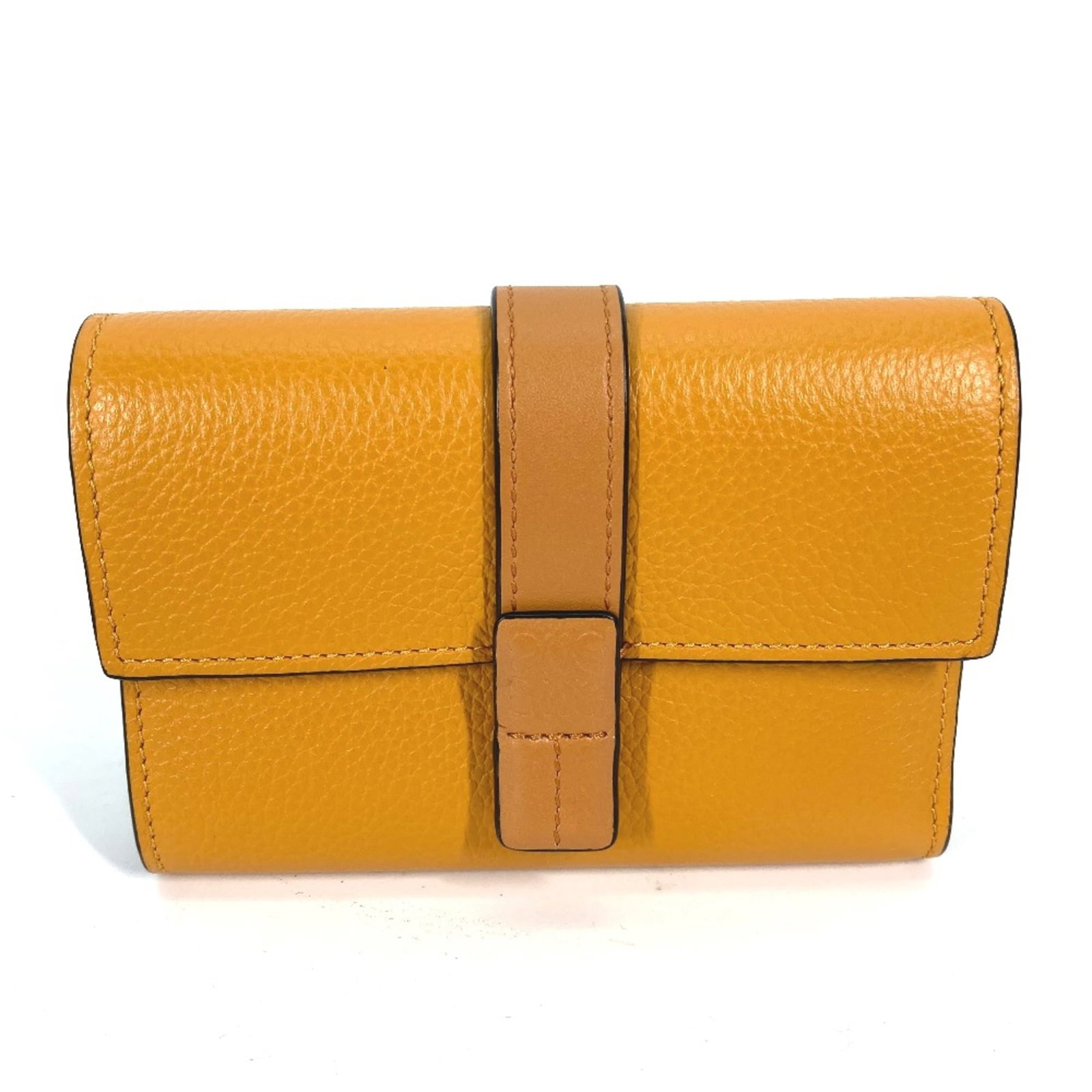 Loewe Wallet (Tri-Fold) Leather: Loewe Wallet (Tri-Fold) Leather Tri-fold leather wallet from Loewe, featuring a bright yellow color and classic design. Made from high-quality leather, this wallet measures 12cm x 8cm and 4.7cm x 3.1c