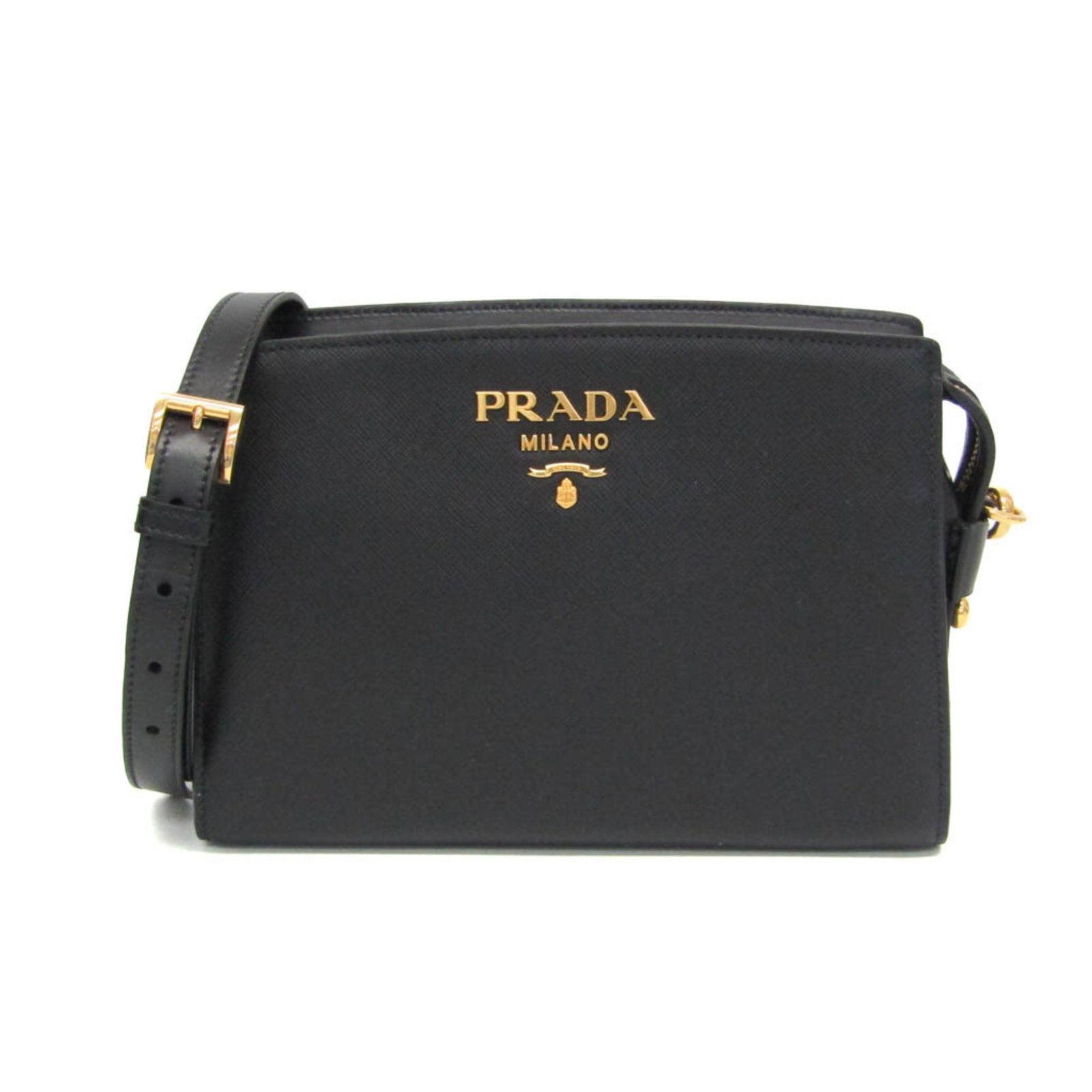Shoulder Bag Leather Prada: Shoulder Bag Leather Prada Black leather shoulder bag with a button and zipper closure, featuring an open pocket and adjustable strap length. Made from high-quality leather, this Prada 9Y19AU PELLETTE