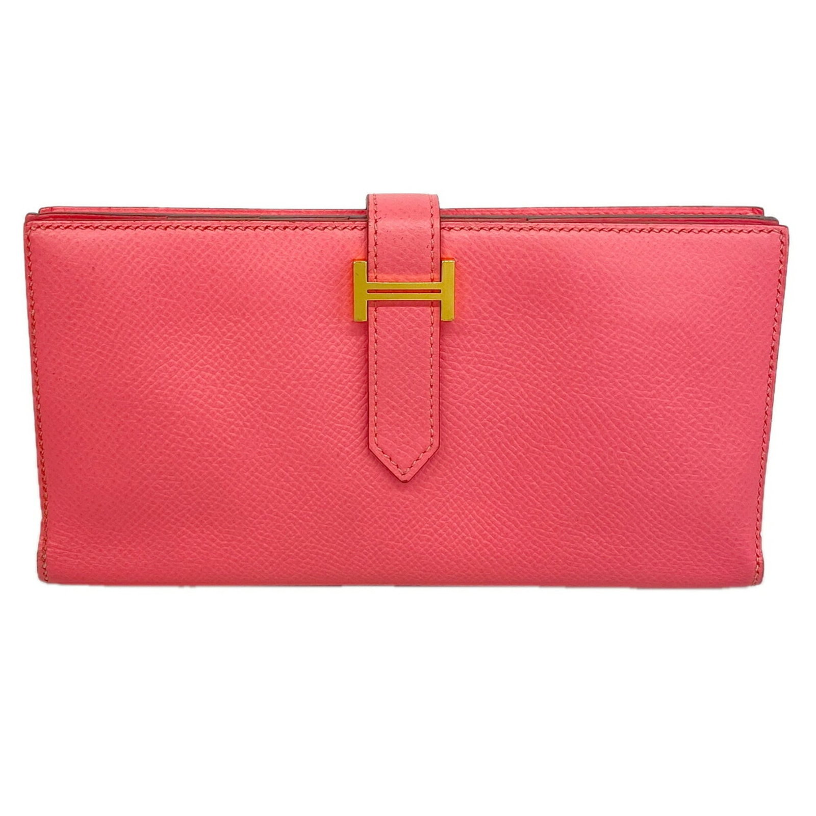 Epsom Leather Bi fold Wallet Hermes: Epsom Leather Bi fold Wallet Hermes Epsom leather bi-fold wallet from Hermes, featuring a classic design with a rose azalee color. Made from high-quality Epsom leather, this wallet measures 9cm x