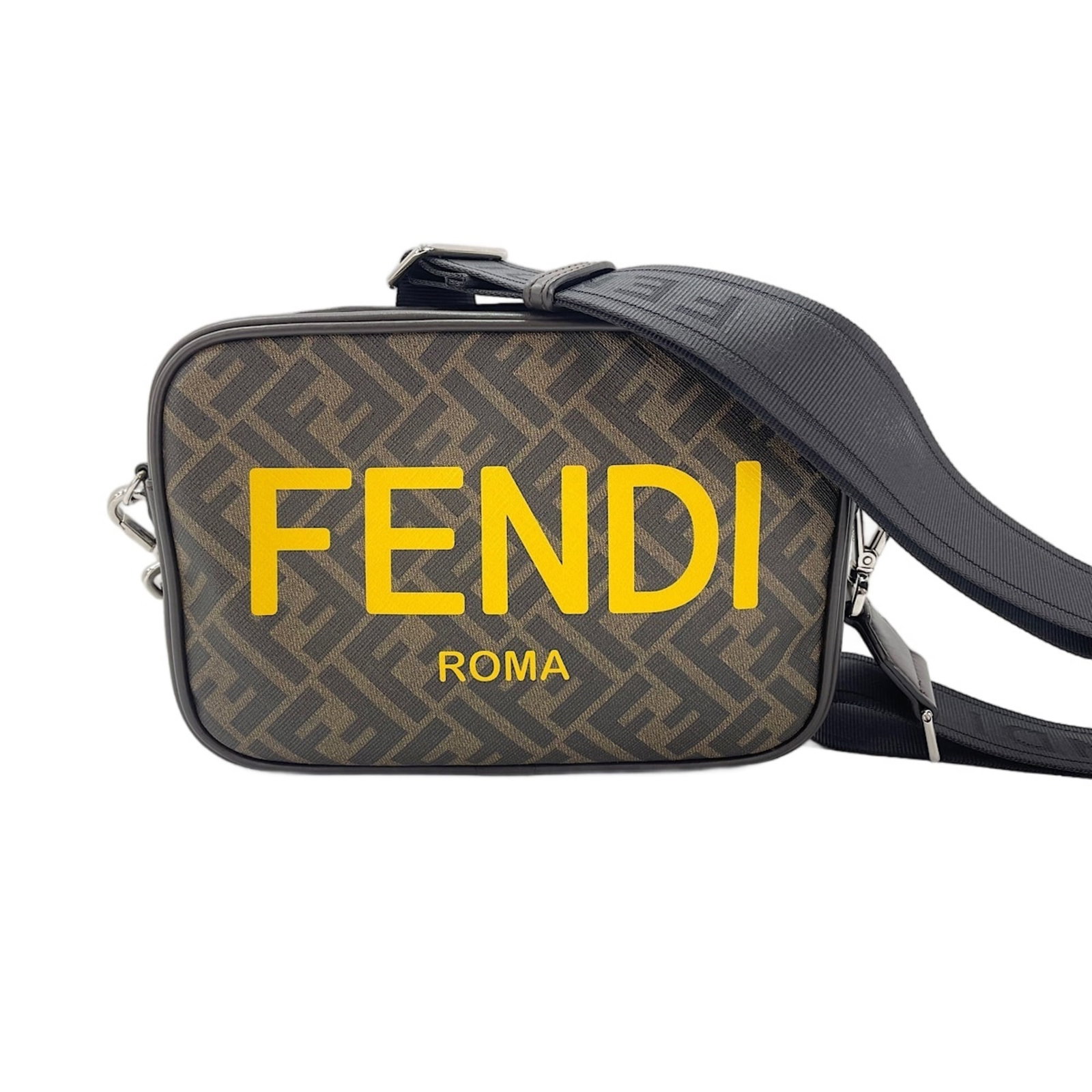 Shoulder Bag Fendi Zucca: Shoulder Bag Fendi Zucca The Fendi Zucca shoulder bag boasts a rich, earthy tone with a classic design, featuring a signature Fendi logo. Crafted from high-quality Zucca material, this stylish bag mea
