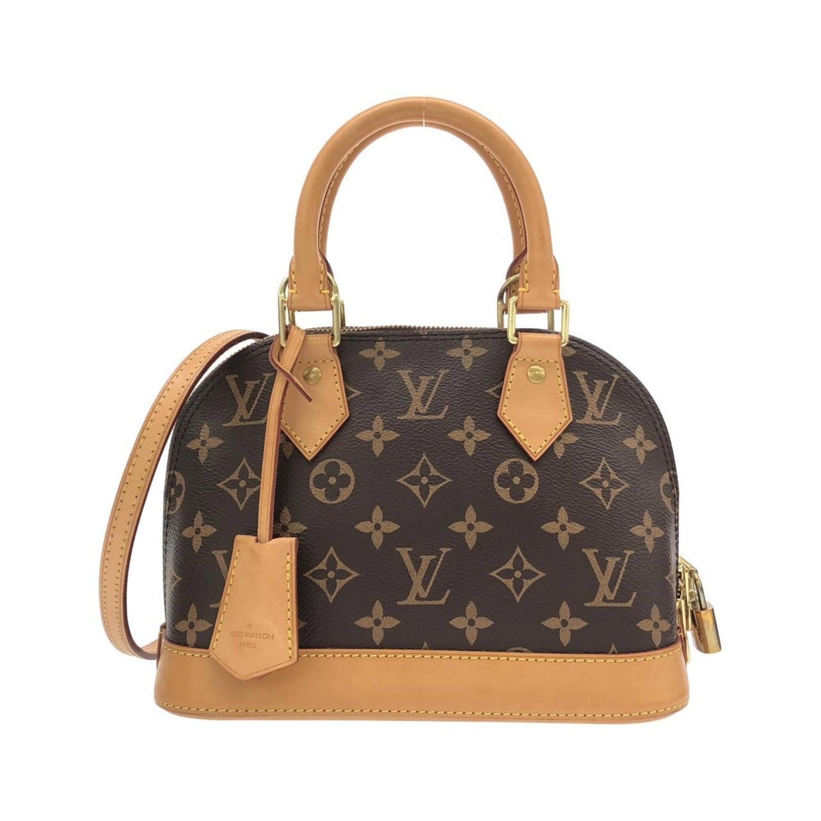 Louis Vuitton Handbag Coated Canvas: Louis Vuitton Handbag Coated Canvas Coated canvas construction provides a durable and stylish finish to this Louis Vuitton handbag, available in a rich brown color. The bag's dimensions are 17cm x