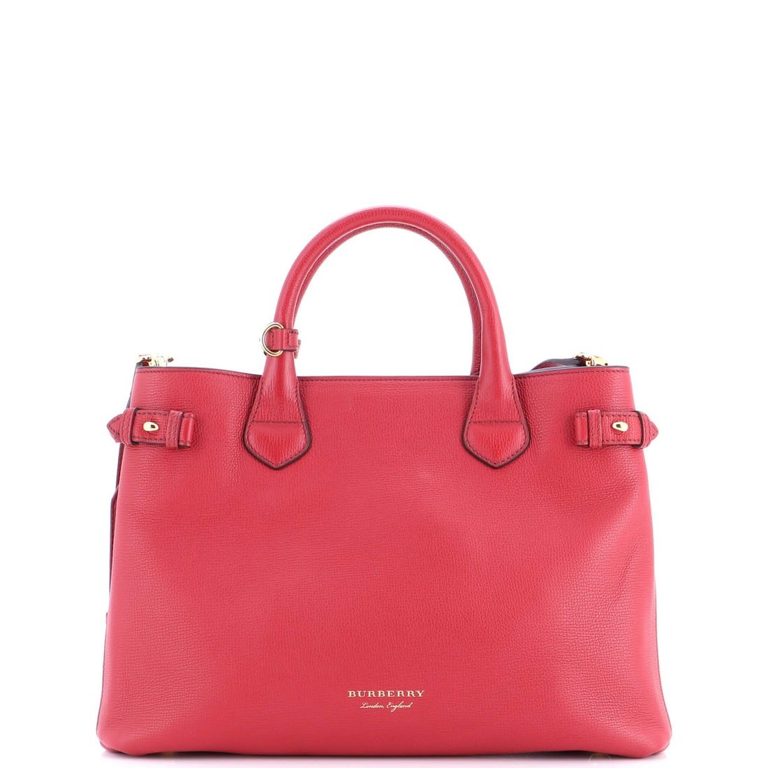 Leather House Canvas Medium Burberry Tote Banner: Leather House Canvas Medium Burberry Tote Banner Medium Burberry Leather House Canvas Tote in Red features a classic design with a medium size and gold hardware. The exterior leather and interior