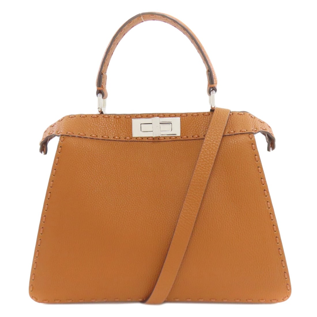 Calf Handbag Peekaboo Calf I See You Fendi 2Way: Calf Handbag Peekaboo Calf I See You Fendi 2Way Calf Handbag Peekaboo Calf I See You Fendi 2Way is a stylish brown handbag with a 9.8-inch height and 4.7-inch depth. The bag features a turn lock closu