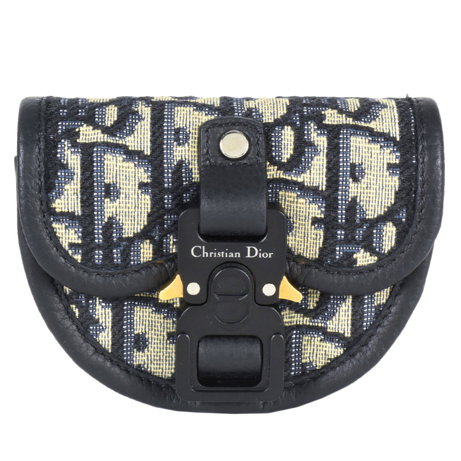 Christian Dior Leather Pouch Jacquard: Christian Dior Leather Pouch Jacquard Navy leather pouch from Christian Dior's Trotter collection, featuring a Jacquard design. Made from high-quality leather, this small pouch measures 8cm x 10cm x