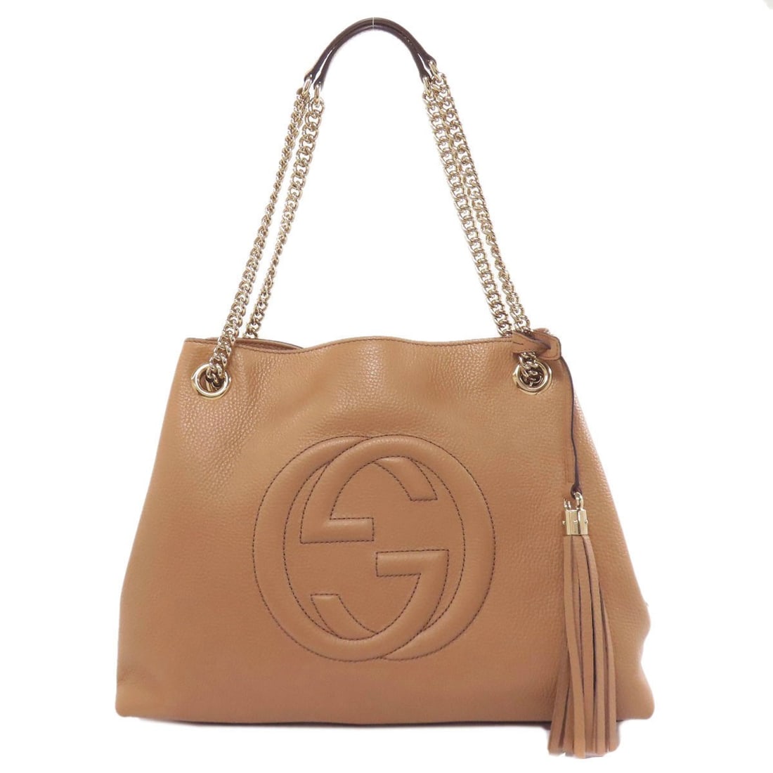 G Tote Leather Bag Interlocking Gucci Soho Outlet 536196: G Tote Leather Bag Interlocking Gucci Soho Outlet 536196 Brown Leather Interlocking Gucci Soho Tote Bag. This Gucci Soho tote bag features a rich brown leather exterior with an interlocking design,