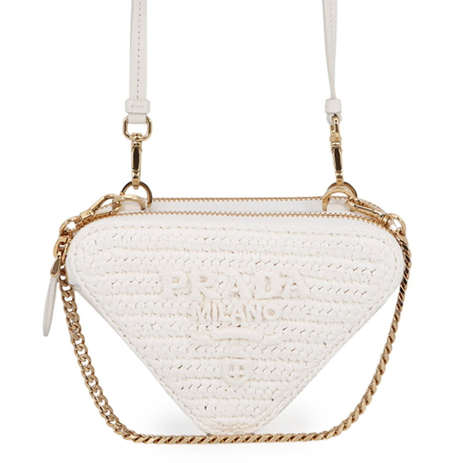 Handbag Pouch Leather Raffia Shoulder Bag Prada: Handbag Pouch Leather Raffia Shoulder Bag Prada White leather and raffia shoulder bag from Prada, measuring 10.5cm x 15cm x 4.5cm. This stylish pouch features a classic design with a mix of luxurious
