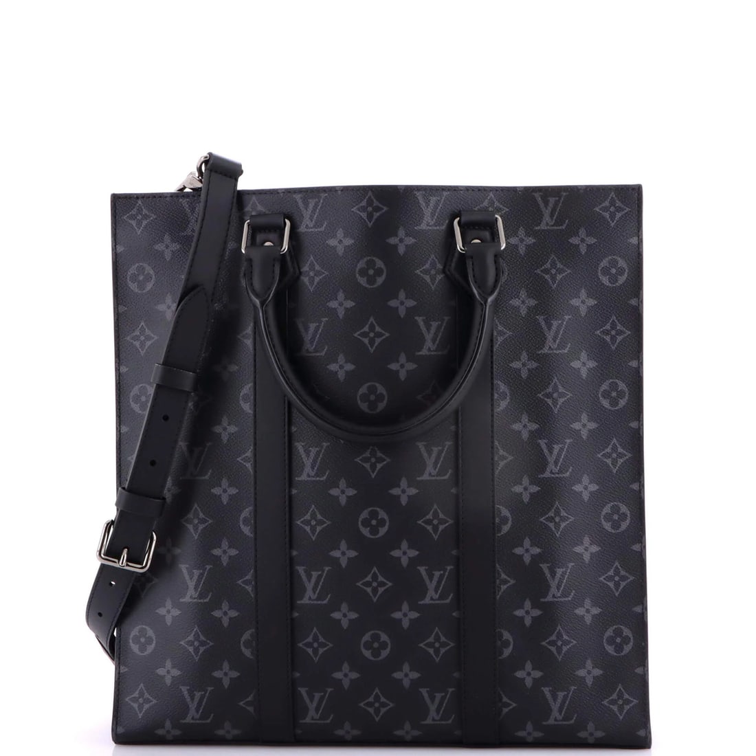 Canvas Louis Vuitton Monogram Sac Eclipse Plat Bag: Canvas Louis Vuitton Monogram Sac Eclipse Plat Bag Canvas Louis Vuitton Monogram Sac Eclipse Plat Bag features a sleek black exterior with a subtle canvas-coated leather finish, adorned with the iconi