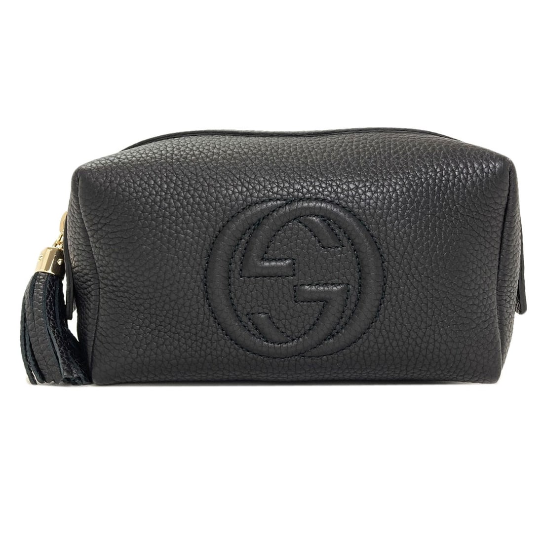 Gucci 308636 Soho Cosmetics Pouch Leather: Gucci 308636 Soho Cosmetics Pouch Leather Black leather Gucci cosmetics pouch with a classic design. Made from high-quality leather, this stylish pouch is a great accessory for any beauty enthusiast.