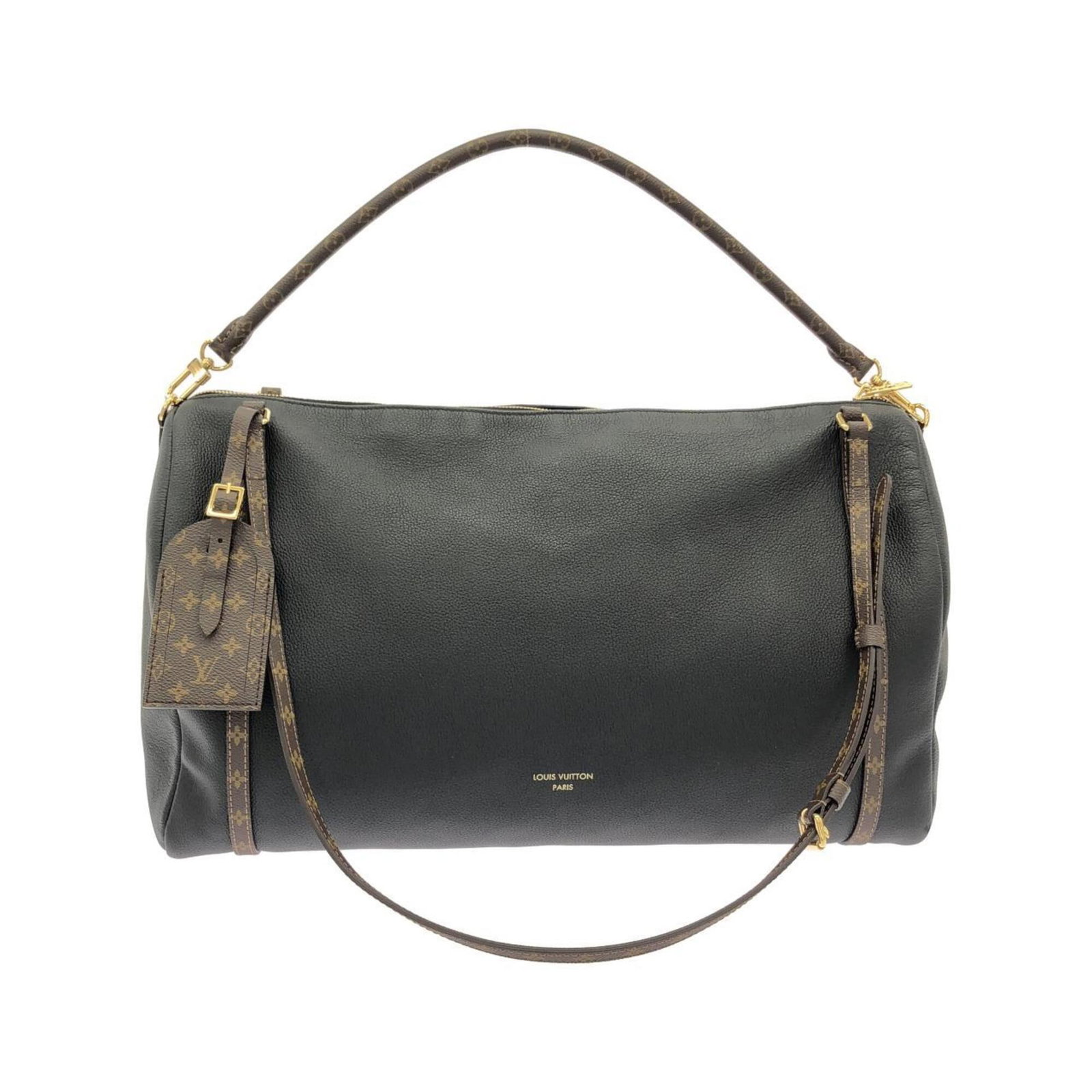 Shoulder Bag Handbag Leather Louis Vuitton: Shoulder Bag Handbag Leather Louis Vuitton Black leather Louis Vuitton shoulder bag with gold hardware, measuring 31cm x 47cm x 20cm. This classic design features calf leather construction, a