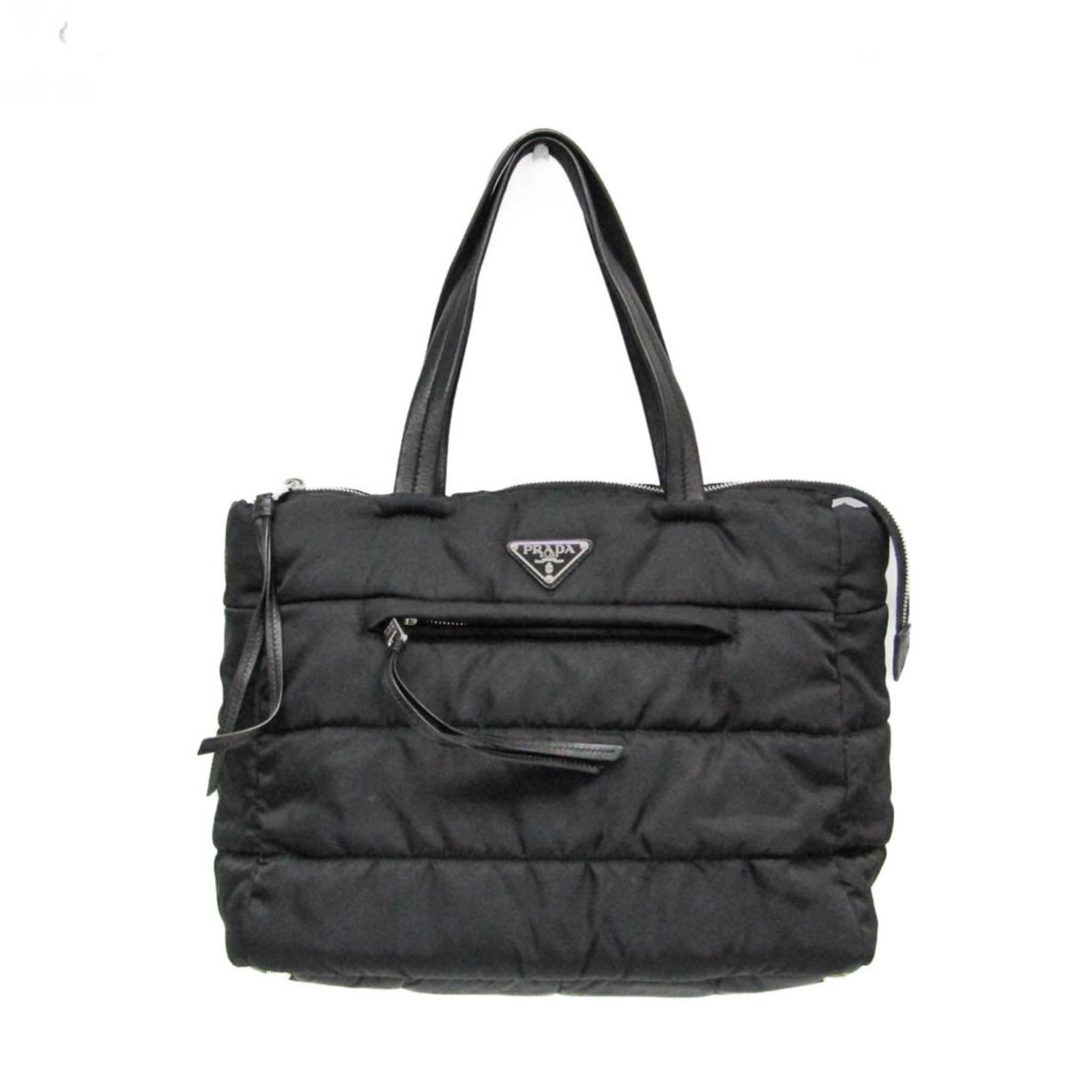 Nylon Prada Handbag: Nylon Prada Handbag Black Nylon Prada TESSUTO BOMBER Handbag, measuring 26.5cm x 36cm x 18cm, features a sleek design with a 46cm long handle. Made from high-quality nylon material, this handbag