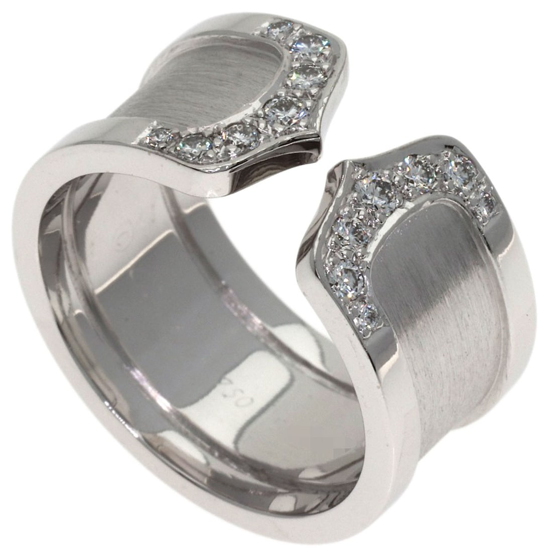 Cartier 2C Ring Lm Diamond #52 Ring K18 White Gold: Cartier 2C Ring Lm Diamond #52 Ring K18 White Gold Cartier's 2C style ring boasts a striking design, set in K18 white gold, with a main diamond of Type #52. The ring's silver metal exterior and open r