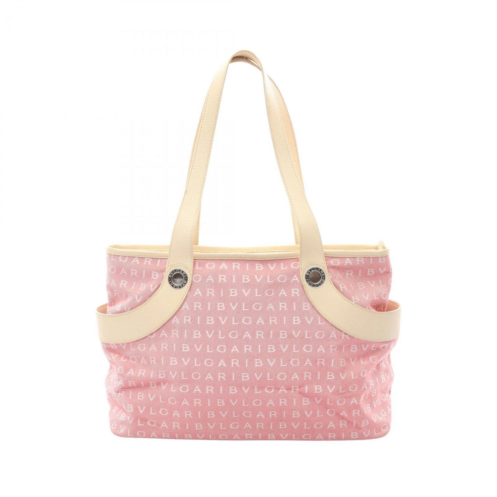 Canvas Leather Tote Bag Bvlgari: Canvas Leather Tote Bag Bvlgari Canvas Leather Tote Bag Bvlgari is a stylish and versatile bag made from canvas and leather, featuring a signature Bvlgari design. The ivory and pink color combination