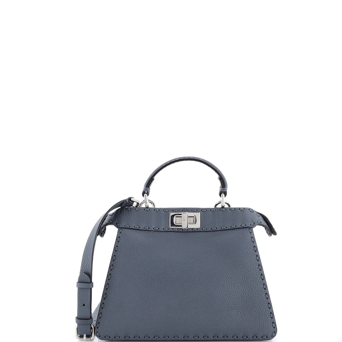 Fendi Selleria Peekaboo Small Leather ISeeU Bag: Fendi Selleria Peekaboo Small Leather ISeeU Bag Gray Fendi Selleria Peekaboo Small Leather ISeeU Bag with scuffed exterior, minor edge wear, and corner creases, featuring silver hardware and a small