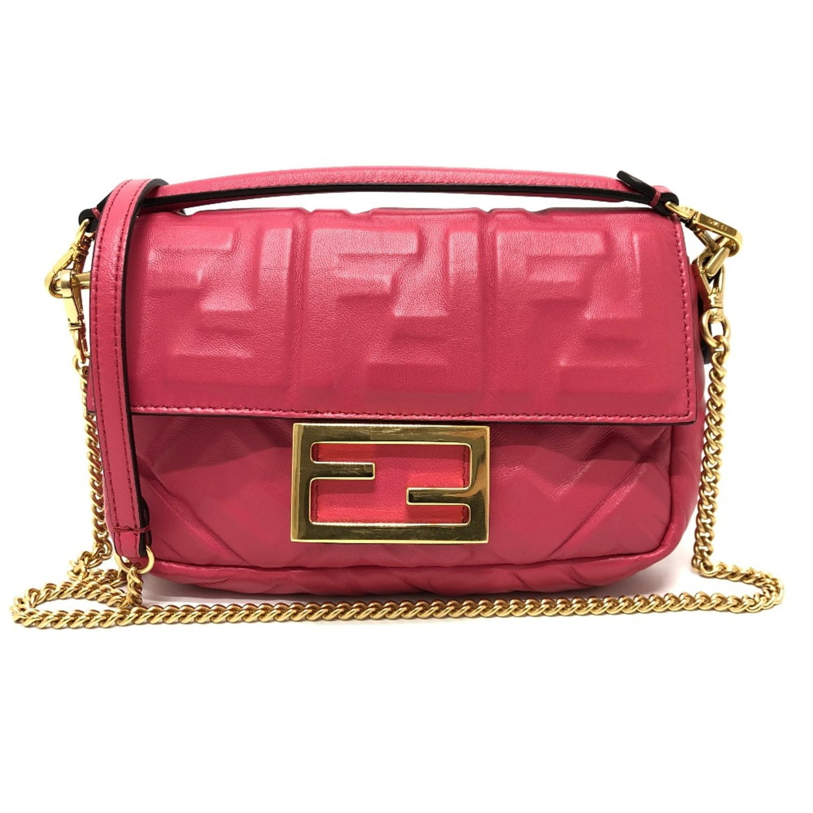 Shoulder Bag Leather: Shoulder Bag Leather Pink Fendi Leather Shoulder Bag, 8BS017, measures 18cm x 10cm x 4cm (W x H x D) and features a 25cm long handle and 122cm shoulder strap. The bag is made of high-quality leather