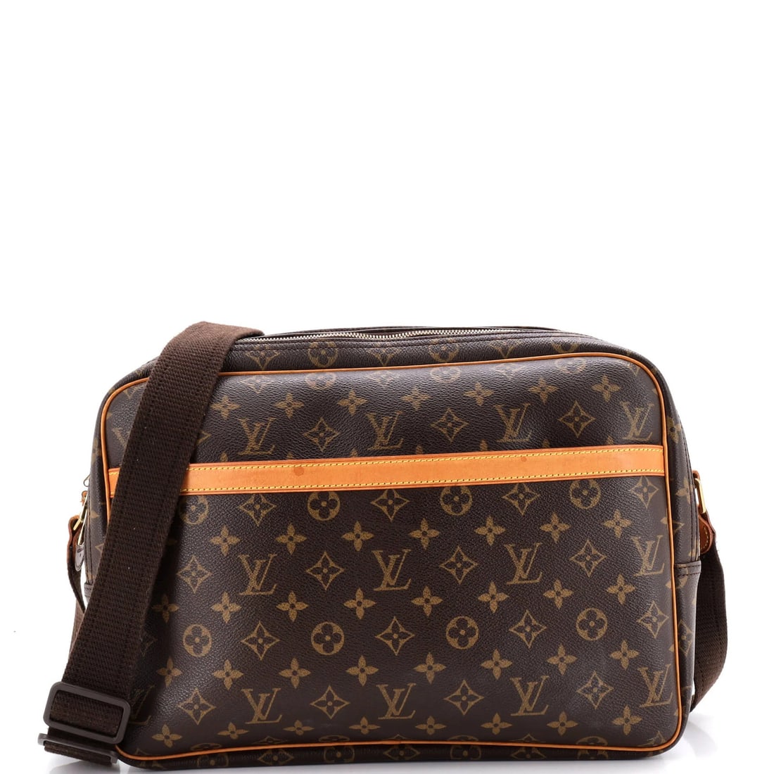 Louis Vuitton Reporter Monogram Canvas GM: Louis Vuitton Reporter Monogram Canvas GM The Louis Vuitton Reporter Monogram Canvas GM is a classic cross-body bag with a timeless design, featuring a brown monogram canvas exterior and neutral