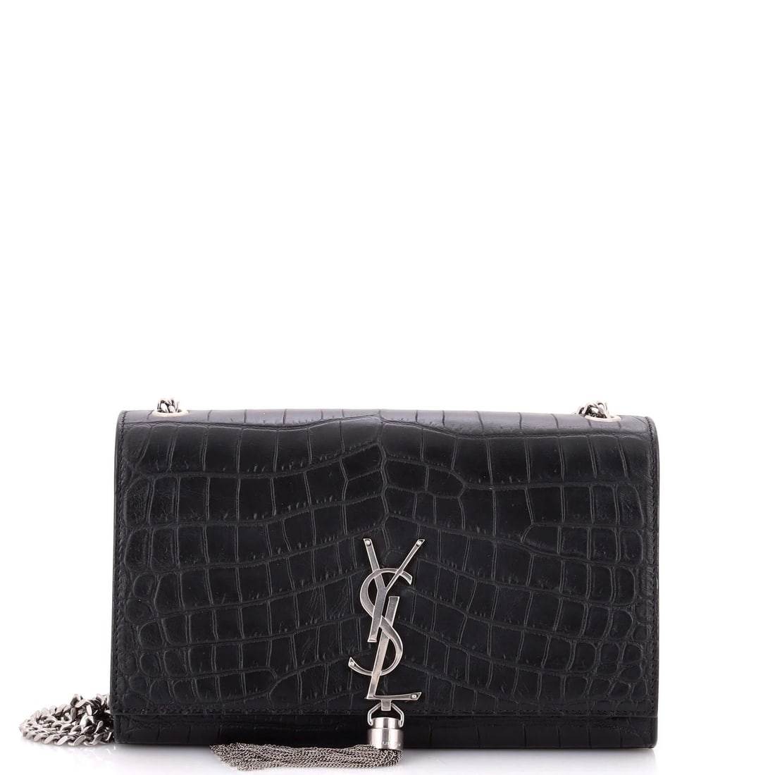Crocodile Embossed Leather Saint Laurent Classic Tassel Bag Monogram Crossbody: Crocodile Embossed Leather Saint Laurent Classic Tassel Bag Monogram Crossbody Crocodile embossed leather adds a touch of luxury to this Saint Laurent Classic Tassel Bag Monogram Crossbody, featuring