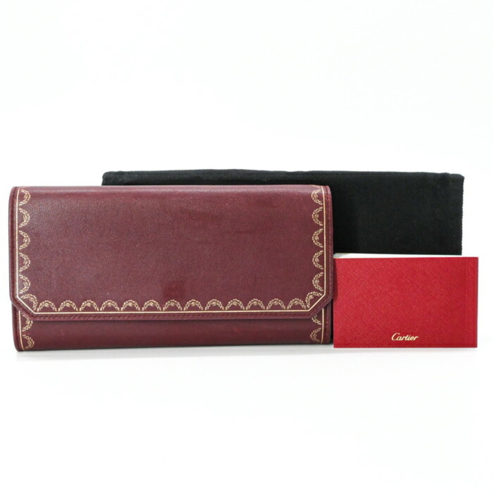 Cartier leather wallet bi fold: Cartier leather wallet bi fold Cartier leather wallet bi-fold boasts a classic design with a Bordeaux leather finish, measuring 9.5cm x 19cm x 2.5cm. The item comes with a box and dust bag for added