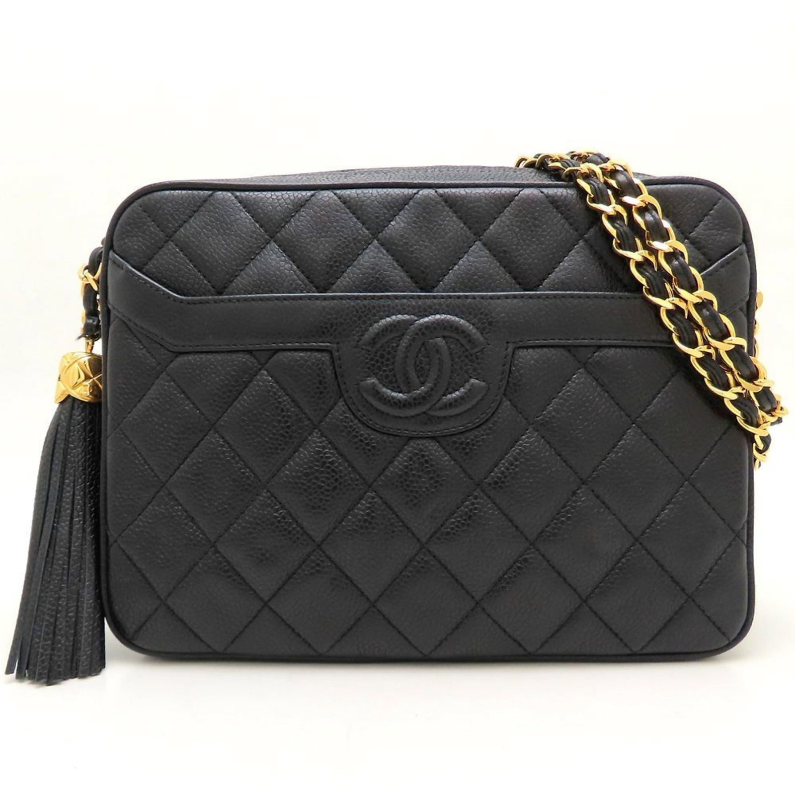 Calfskin Grained Chanel Bag Shoulder: Calfskin Grained Chanel Bag Shoulder Black Grained Calfskin Shoulder Bag from Chanel features a sleek, structured design with a classic Chanel silhouette. Made from high-quality, genuine grained