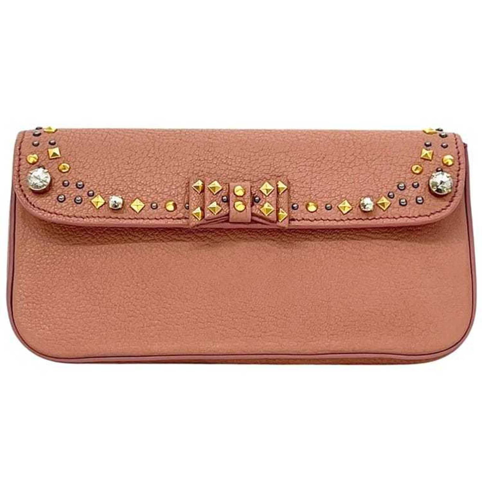 Handbag Leather Clutch Miu: Handbag Leather Clutch Miu Pink leather clutch bag from Miu Miu, Italy, with a size of 11cm x 22cm x 4cm. This stylish clutch features high-quality leather construction and a compact design, perfect