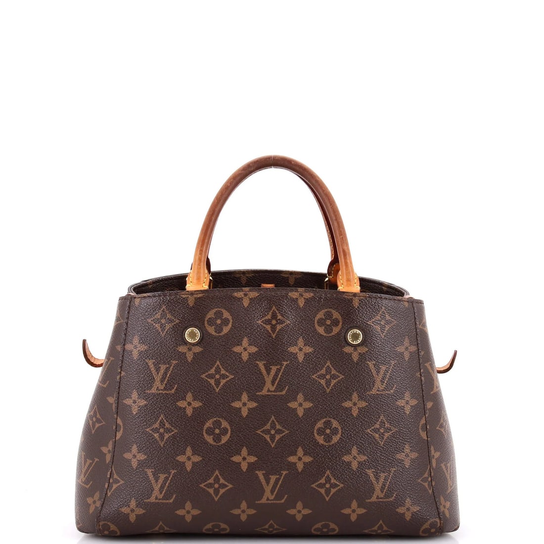 Montaigne Handbag Louis Vuitton Canvas Monogram BB: Montaigne Handbag Louis Vuitton Canvas Monogram BB Brown Montaigne Handbag with Louis Vuitton Monogram BB Canvas Exterior and Burgundy Microfiber Interior. Features a top handle and gold hardware,