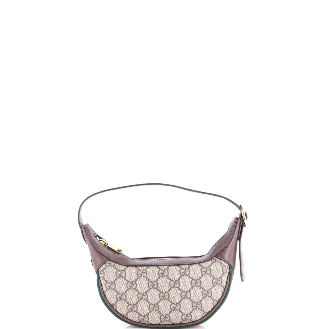 Ophidia Half Moon Bag Coated Canvas GG Mini: Ophidia Half Moon Bag Coated Canvas GG Mini The Ophidia Half Moon Bag Coated Canvas GG Mini boasts a rich, brown canvas exterior with subtle scuffs and edge wear, giving it a well-loved, vintage charm