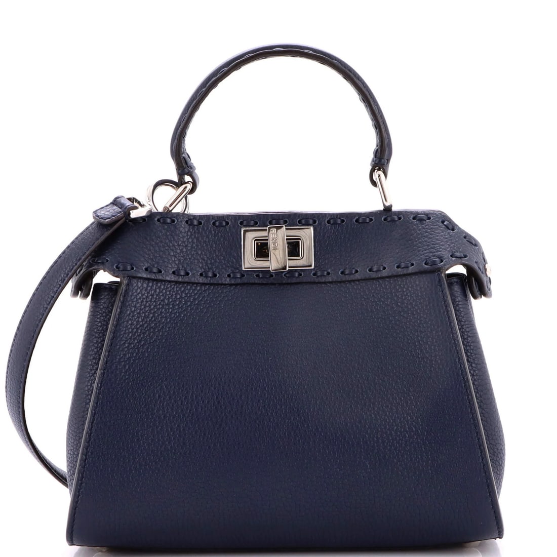 Petite Leather Fendi Peekaboo ISeeU Bag: Petite Leather Fendi Peekaboo ISeeU Bag This petite Fendi Peekaboo ISeeU bag boasts a striking blue leather exterior with a sleek, silver hardware accent. With its signature Selleria Peekaboo design, 