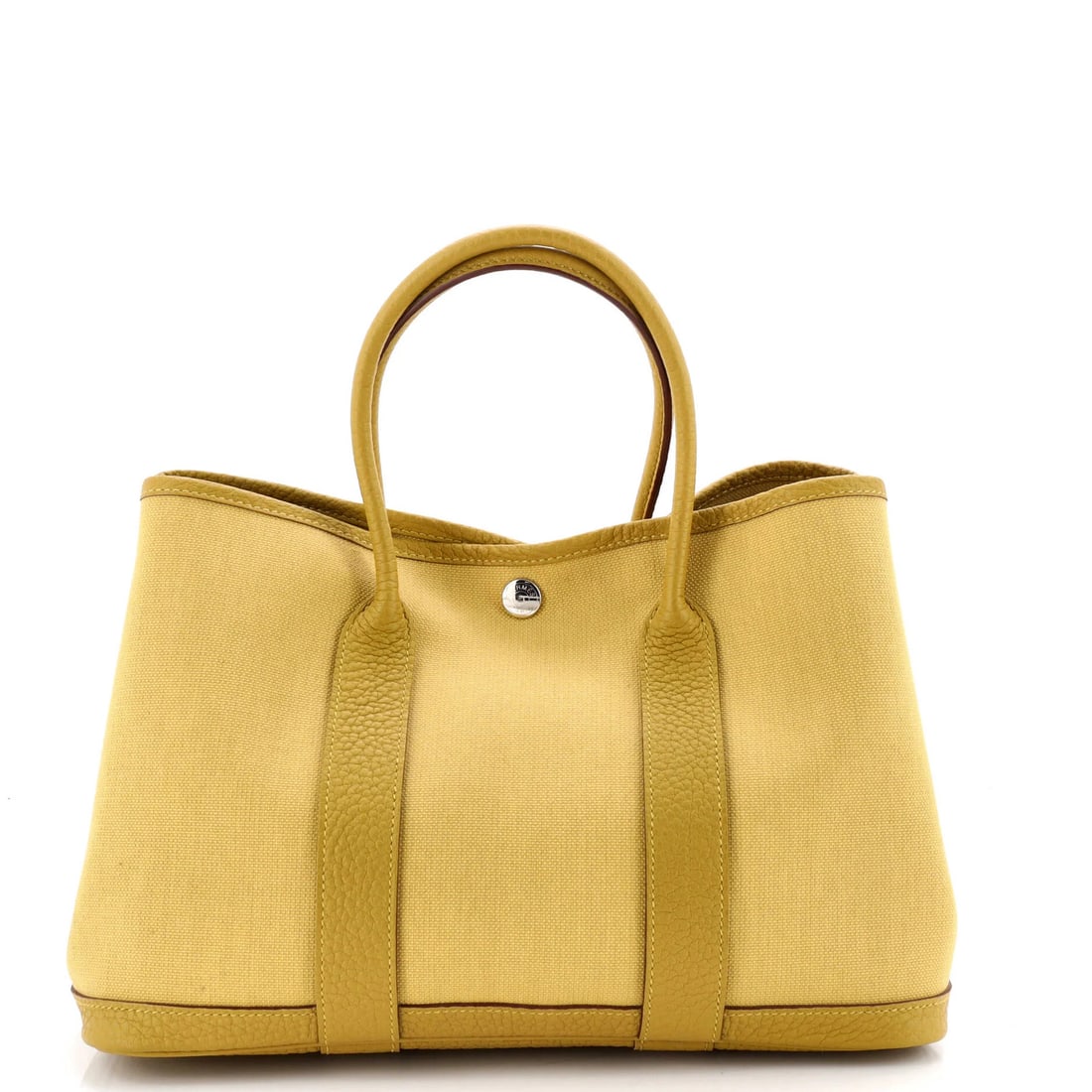 Toile Leather Hermes Garden Party Tote 30: Toile Leather Hermes Garden Party Tote 30 Yellow Toile Leather Garden Party Tote 30 from Hermes. This classic tote features a vibrant yellow exterior with a timeless toile print, paired with