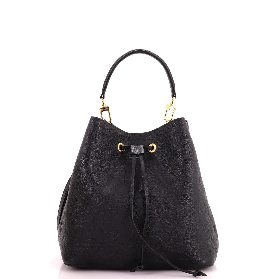 NeoNoe Handbag Monogram Empreinte Leather Louis Vuitton: NeoNoe Handbag Monogram Empreinte Leather Louis Vuitton Black NeoNoe Handbag Monogram Empreinte Leather MM features a classic bucket style with a gold-tone hardware and black interior. The exterior
