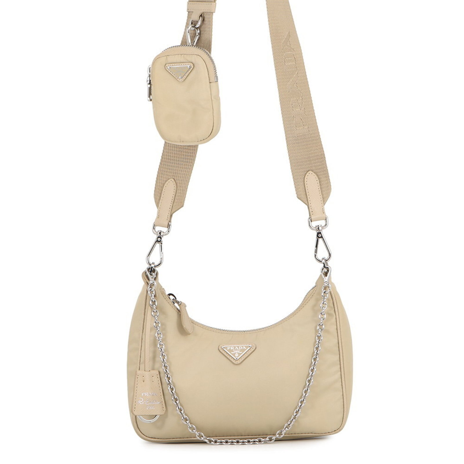 Handbag Nylon Leather Bag Prada Shoulder: Handbag Nylon Leather Bag Prada Shoulder Beige Prada Nylon Leather Shoulder Bag. Made from a combination of nylon and leather, this shoulder bag features a classic design and a practical size. With