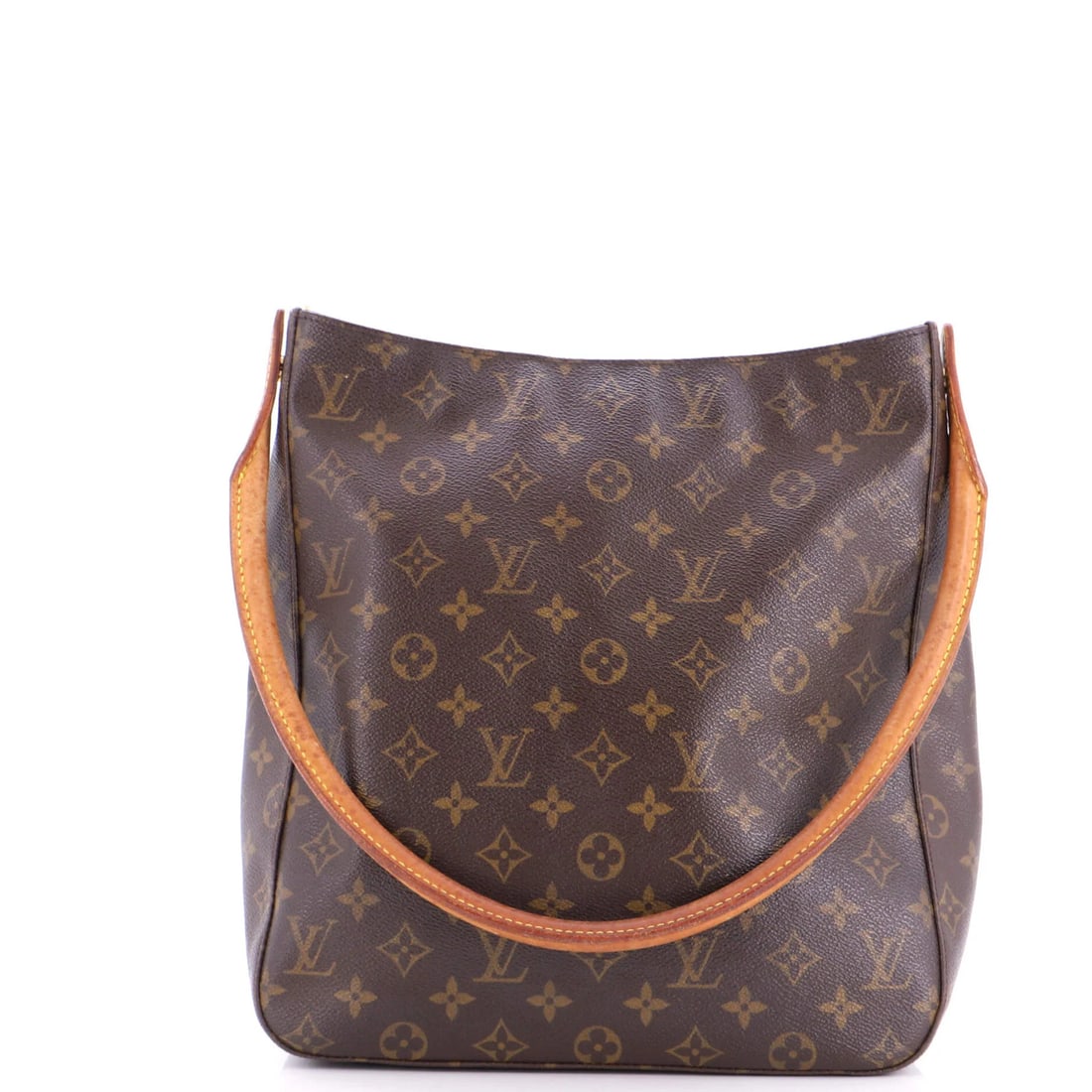 Looping Handbag Monogram Louis Vuitton GM: Looping Handbag Monogram Louis Vuitton GM Brown Louis Vuitton GM Looping Handbag with Monogram Canvas Exterior, featuring a classic shoulder bag design with a gold-tone hardware. The bag measures 12" 