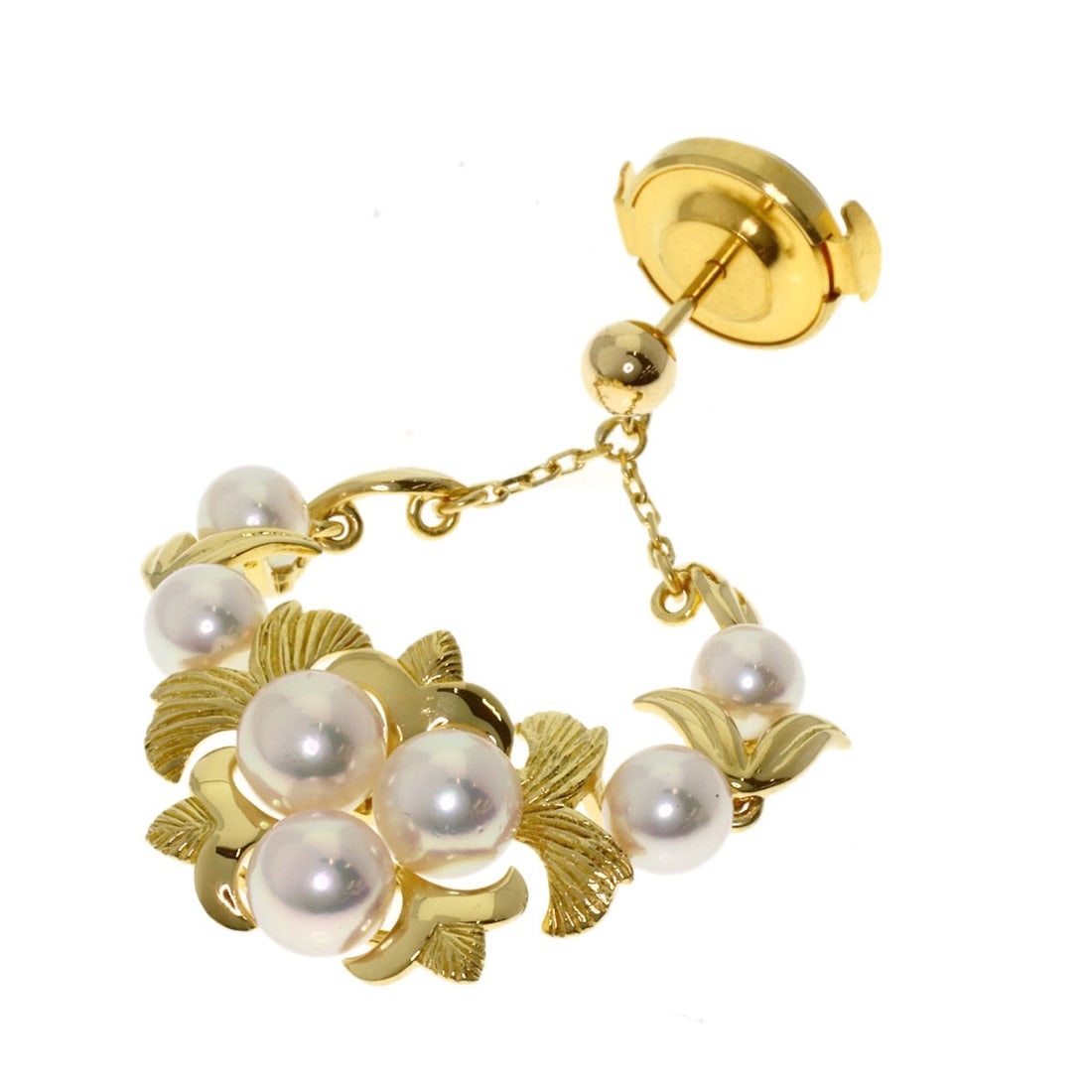 K18 Yellow Gold Mikimoto Leaf Brooch: K18 Yellow Gold Mikimoto Leaf Brooch K18 Yellow Gold Mikimoto Leaf Brooch - A stunning piece of jewelry featuring a delicate leaf design crafted from high-quality K18 yellow gold, showcasing the brand