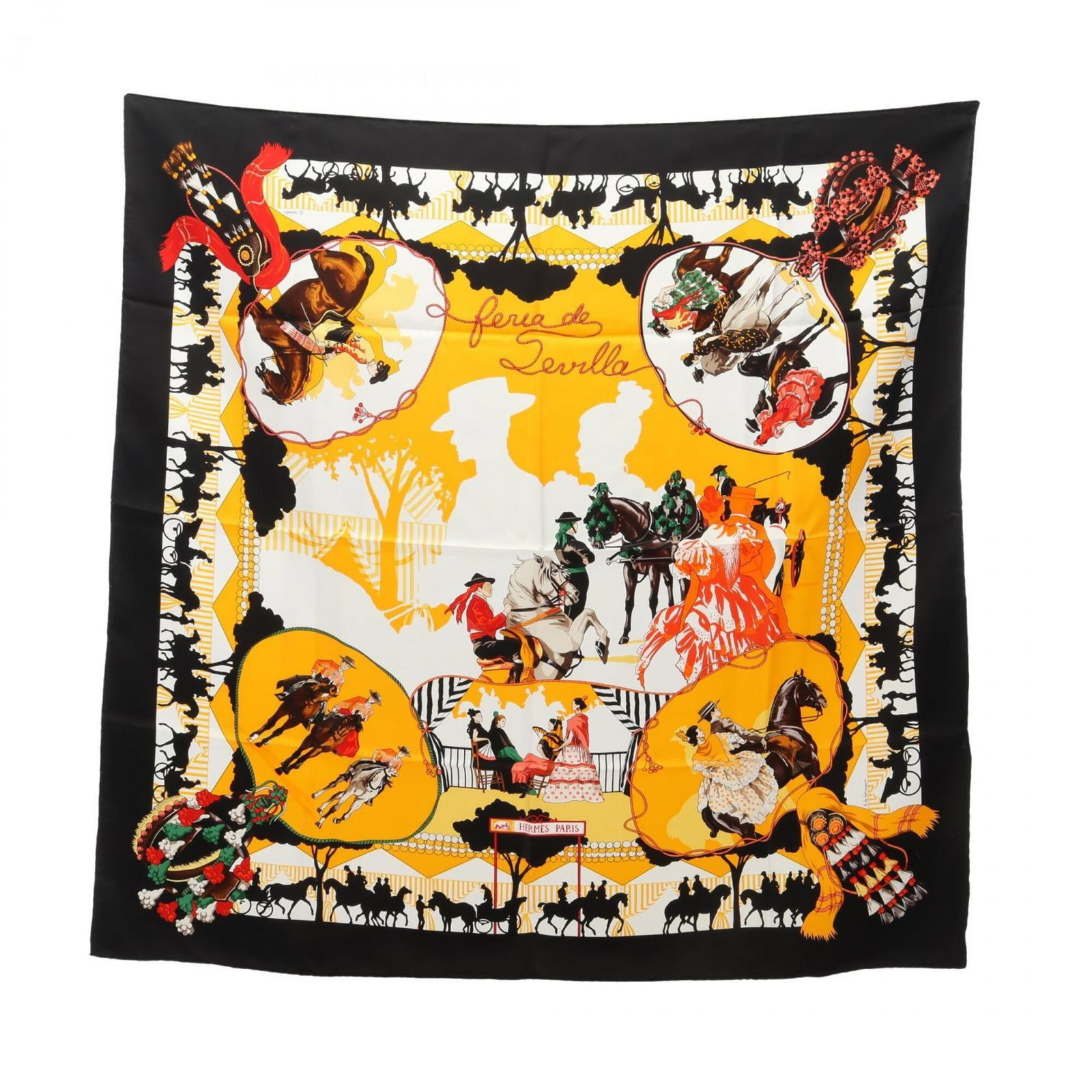 Silk Hermes Scarf: Silk Hermes Scarf Silk from the renowned French fashion house, this 89cm x 89cm silk scarf is crafted from high-quality material, boasting a classic design with a timeless black and multi-color patter