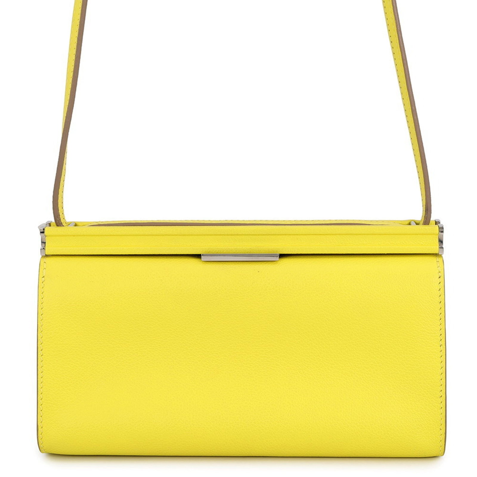 Hermes Handbag Shoulder Bag: Hermes Handbag Shoulder Bag Lime color adds a pop of brightness to this sleek 12cm x 21cm x 5cm shoulder bag from Hermes, a French luxury brand known for its timeless design. The bag's compact size an