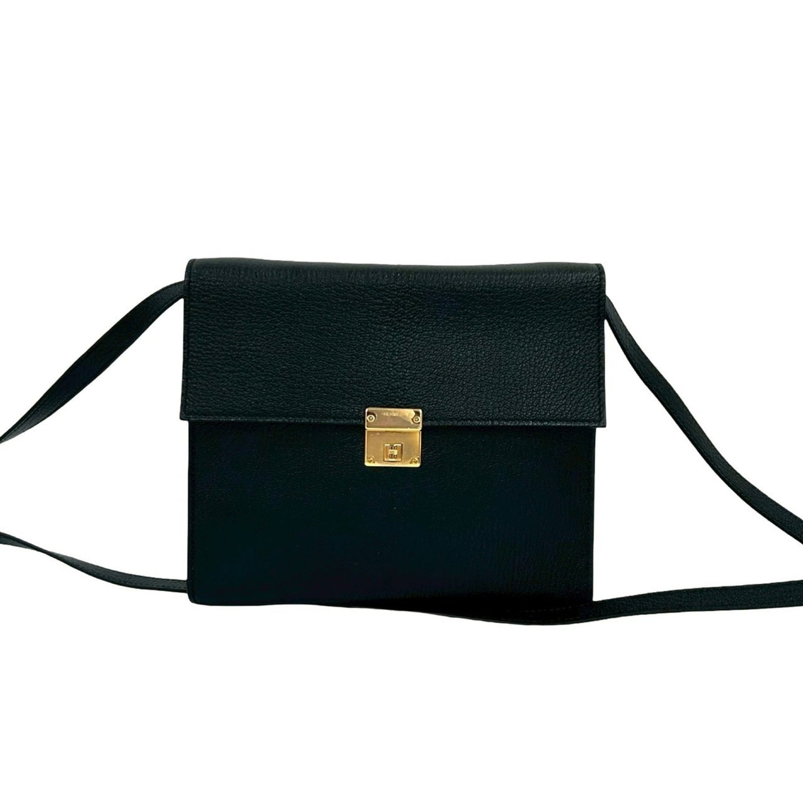 Chevre Leather Shoulder Bag Pochette Hermes: Chevre Leather Shoulder Bag Pochette Hermes Black Chevre leather Pochette bag from Hermes, measuring 14cm x 16cm x 2cm, with a classic design and premium material. This stylish shoulder bag features a