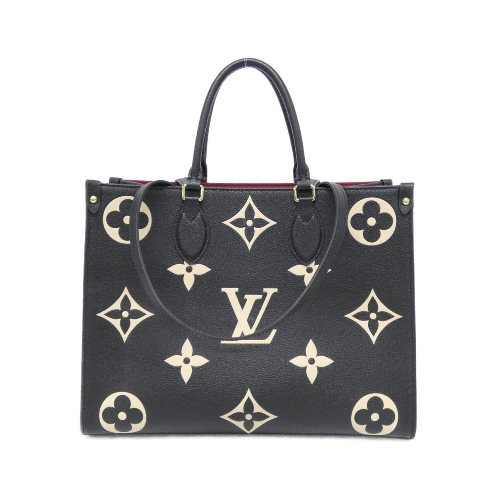 Handbag Leather Louis Vuitton: Handbag Leather Louis Vuitton Calf leather handbag in beige and black, featuring gold hardware, measures 26cm x 34cm x 14cm. This Louis Vuitton MPN M45495 handbag is made from high-quality leather and