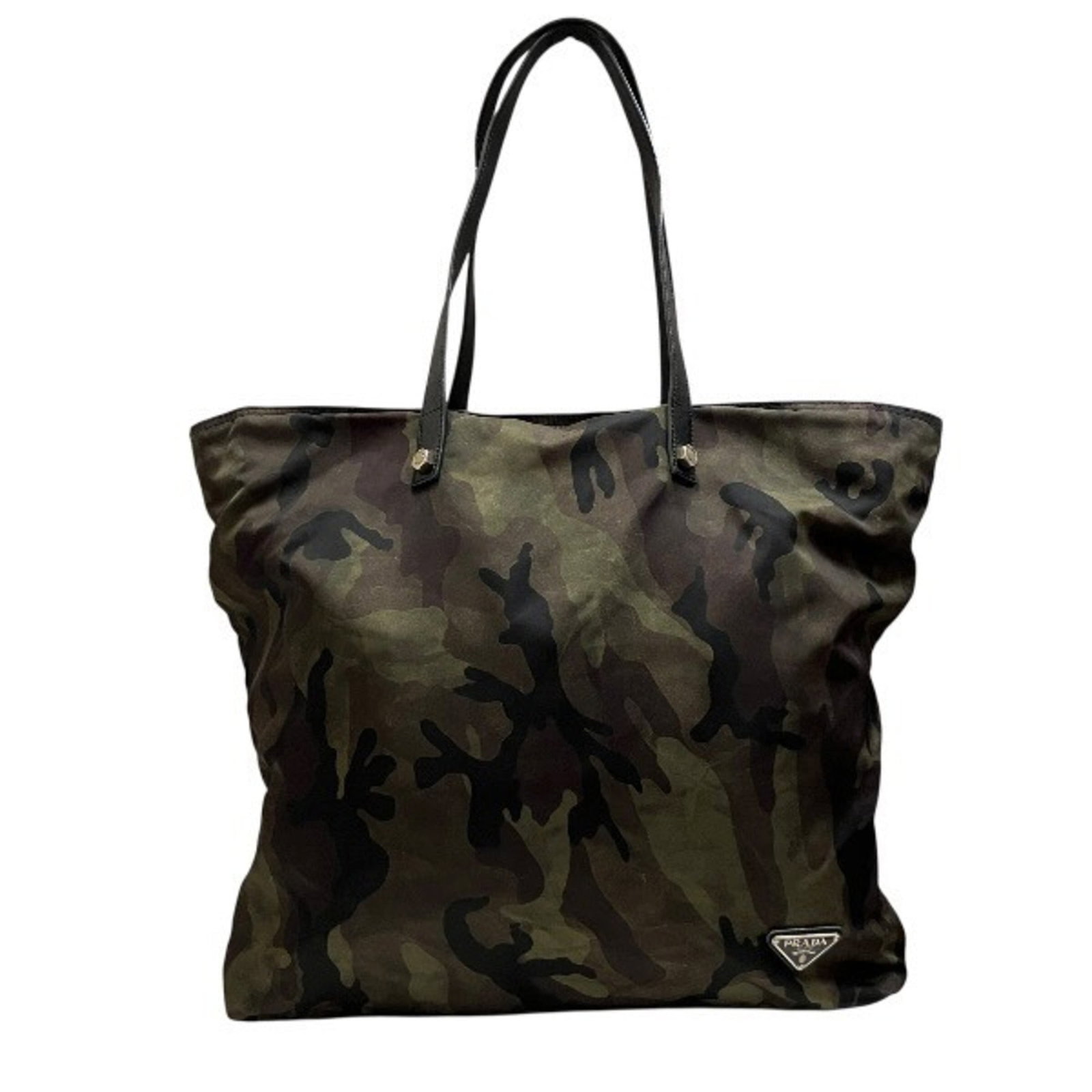 Prada Handbag Shoulder Bag Tote Bag Nylon Leather: Prada Handbag Shoulder Bag Tote Bag Nylon Leather Black and Khaki Prada Handbag Shoulder Bag Tote Bag Nylon Leather for sale. Made from a combination of nylon and leather, this bag features a classic 