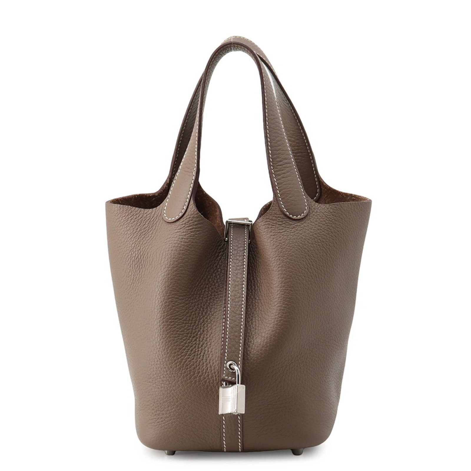 Clemence Tote Bag Hermes Leather Taurillon: Clemence Tote Bag Hermes Leather Taurillon Taurillon clemence leather gives this Hermes Picotin tote bag a sophisticated, luxurious feel. With its sleek Etoupe gray color and silver hardware, this